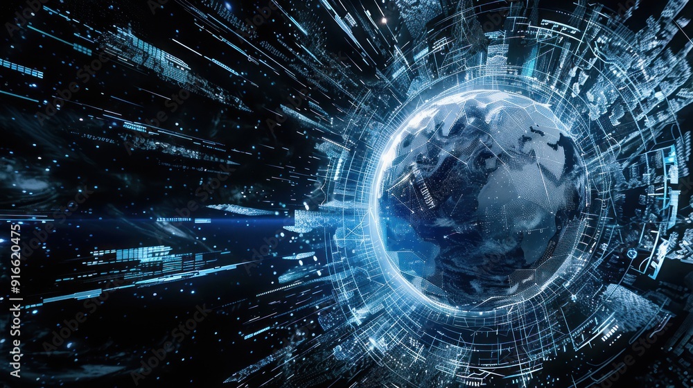 Aufkleber global network, data flow and digital connection