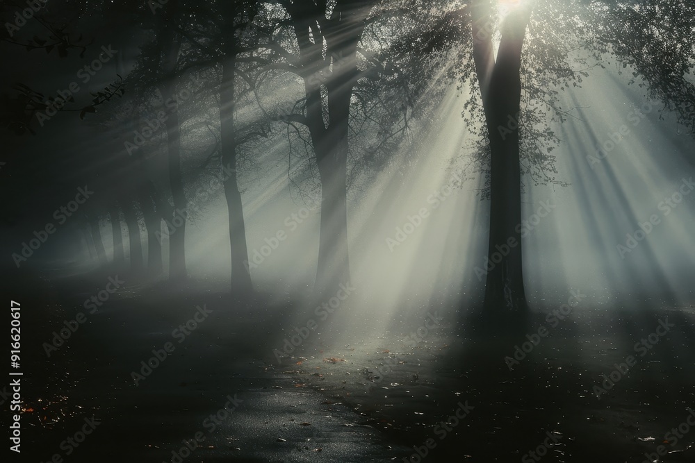 Poster a forest with trees and a path