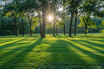 Obraz premium A large field of grass with trees in the background