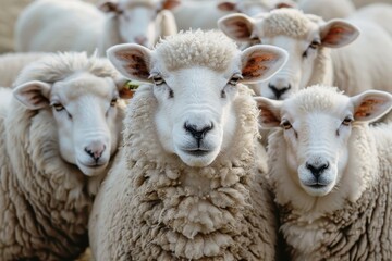 Fototapeta premium A group of sheep are standing together