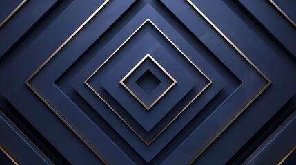 A blue and gold design with squares and triangles