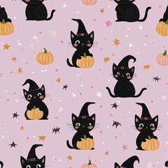 The photo illustration of seamless pattern on Halloween theme design on pastel background 
