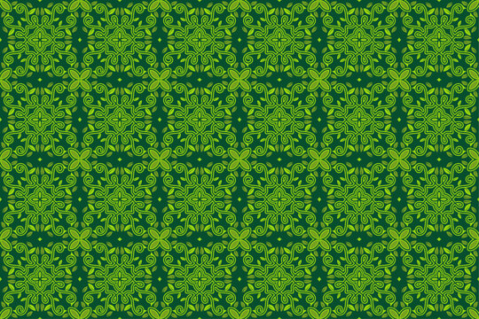 Green Batik With Leaves Seamless Pattern