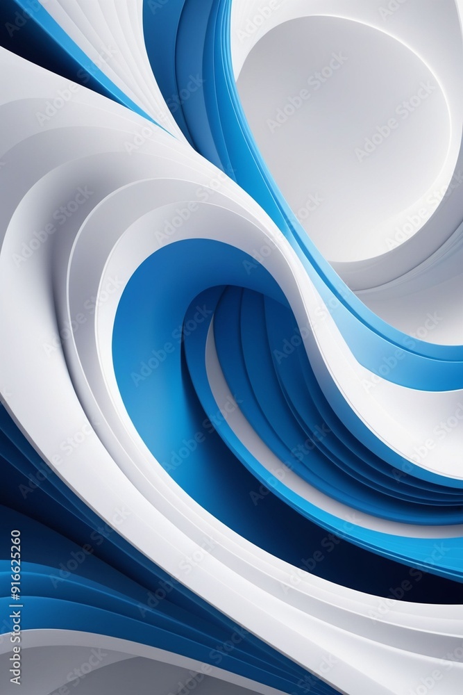 Wall mural Blue and white waves abstract background, vertical composition	