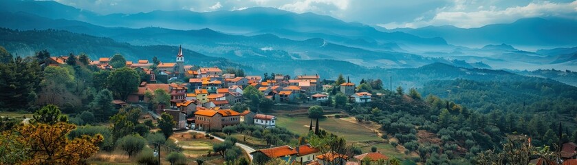 Fototapeta premium A small town with a lot of houses and trees