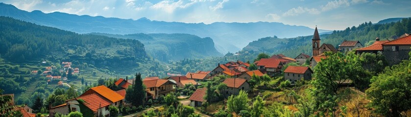 Fototapeta premium A small town with houses and trees in the background