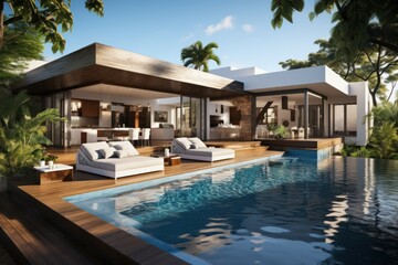 Fototapeta premium Photo of a modern design house with outdoor space