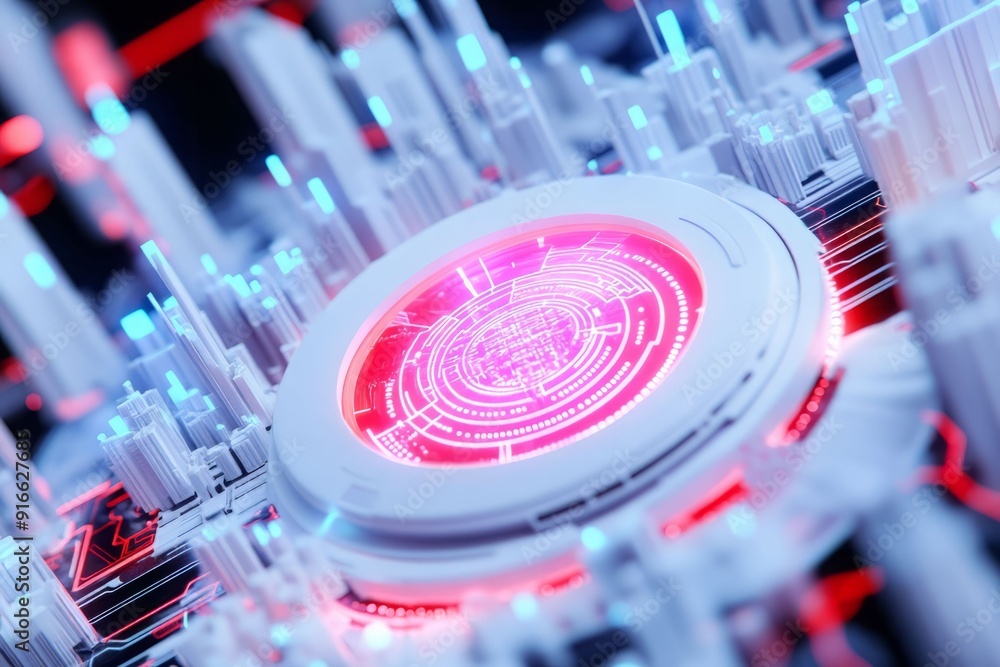 Poster futuristic technology background with glowing elements, featuring abstract structure and vibrant col