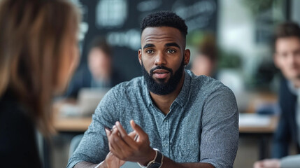 A businessman discussing marketing strategies with colleagues. businessman discussing