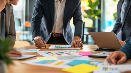 A businessman discussing marketing strategies with colleagues. businessman discussing