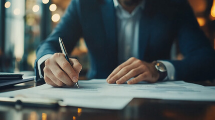 A businessman signing documents for a new investment deal. businessman signing