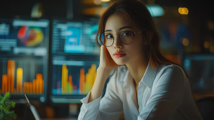Fototapeta premium A businesswoman analyzing market trends and making strategic decisions. businesswoman analyzing
