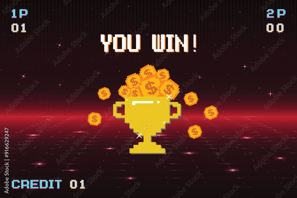 Poster 8-bit pixel art with text 