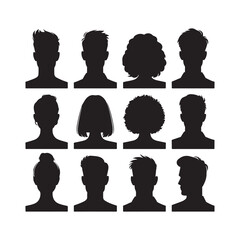 Vector Flat Icons Set Black Silhouettes of Men Women for User Profiles Avatars