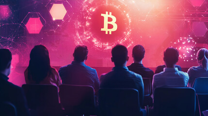 A group of people attending a seminar on cryptocurrency investment. people attending