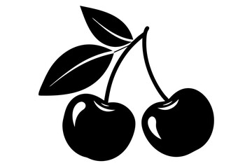 Cherry with leaf icon silhouette vector