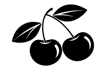 Cherry with leaf icon silhouette vector