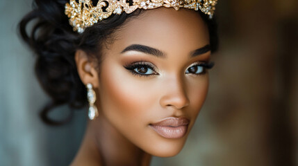 A radiant bride wearing a golden tiara on her wedding day. radiant bride wearing golden tiara wedding day bridal.
