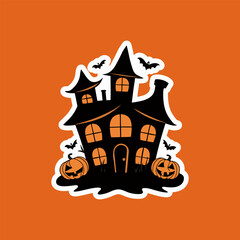 Halloween hunted house. Ghost hunted House Sticker, halloween Vector Horror house.