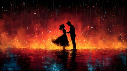 Obraz premium Passionate Dance Under a Stormy Crimson Sky