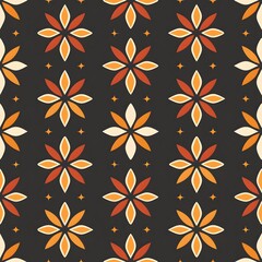 Vibrant floral pattern featuring orange and cream on a dark background.