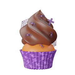 3D illustration spiders orange cupcake with Halloween decor