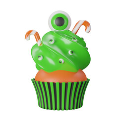 3D illustration monster eyes cute chocolate cupcake with Halloween decor