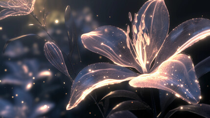 A flower with a glowing center and a dark background
