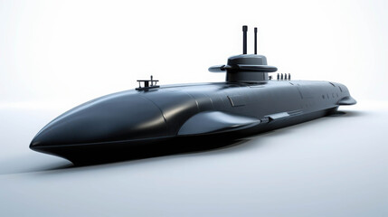 Silent Guardian: A nuclear submarine, a behemoth of stealth and power, glides through a white expanse, embodying maritime dominance and military might.  
