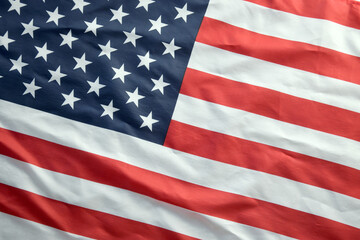 Obraz premium United States of America flag with stars and stripes close up. Official US Banner waving with folds