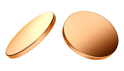flying bronze coin isolated on transparent background cutout