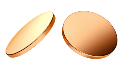 flying bronze coin isolated on transparent background cutout