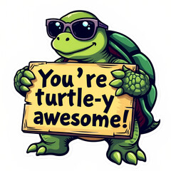Obraz premium funny turtle sticker with text on transparent background