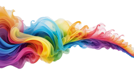 Beautiful rainbow smoke waves, gently flowing in vibrant colors, set against a clean Transparent background in illustration.