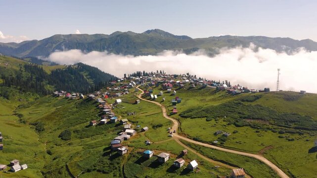 Aerial view of Gomismta village in the Ozurgeti Municipality of Guria in western Georgia