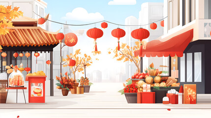 Chinese New Year street market lanterns and decorations