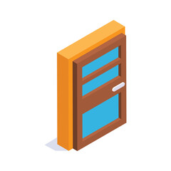 A handy isometric icon of the door ready for installation in a construction or renovation project