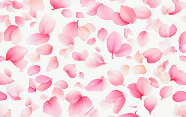 Delicate pink rose petals cascade in a seamless pattern on a pristine white canvas.