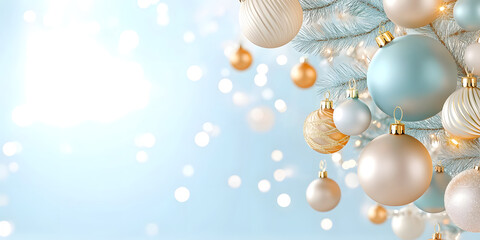 Luxurious Christmas Background with Festive Decorations, Ornaments, and Gifts