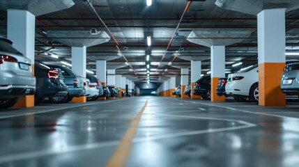 A parking lot with many cars parked in it