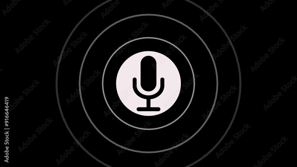 Poster animation of white microphone and sound waves. audio listening microphone symbol icon animation.