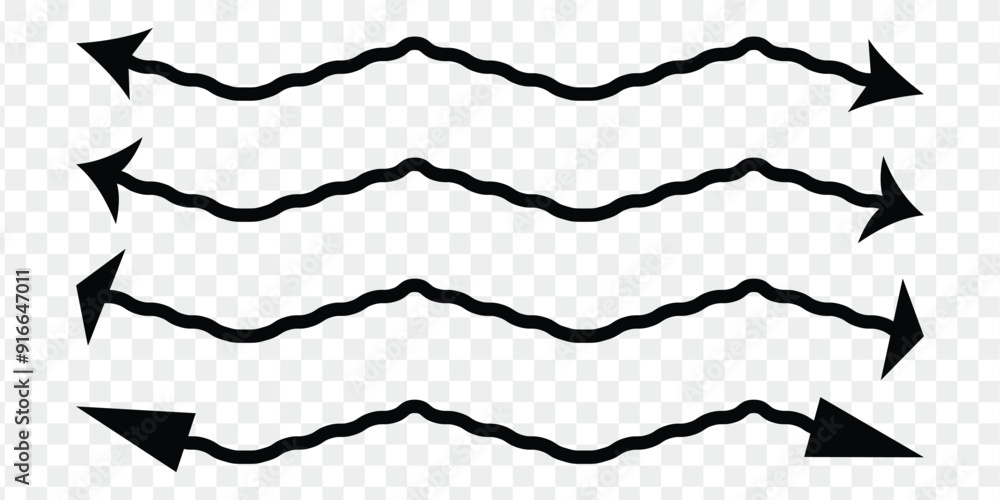 Poster black dotted arrows set. wavy and curved dashed arrow collection. doodle sketched thin pointers and 