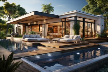 Fototapeta premium Photo of a modern design house with outdoor space
