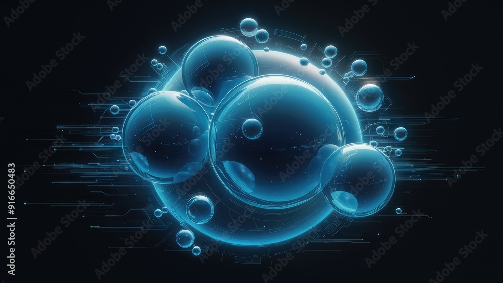 Aufkleber abstract blue bubbles on a dark background representing technology and digital interfaces