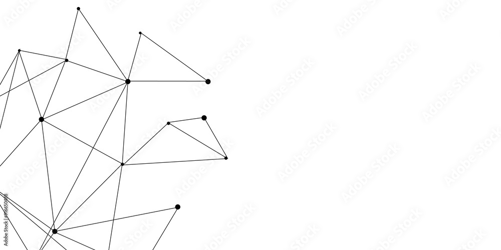 Poster Vector illustration of minimalistic design with connecting the dots and lines. Grey graphic background dots with connections technologies and sharing data as abstract concept.