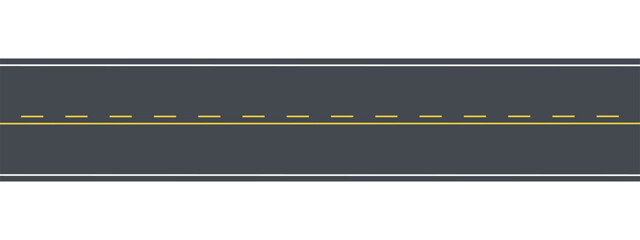 Road markings elements. Grey road, the yellow line. Vector illustration
