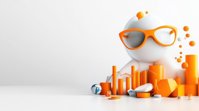 A cartoon character wearing glasses is sitting on a white background with a bunc