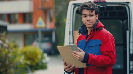 The delivery worker outdoors