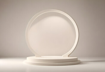 Minimalist 3D cream podium display with a circle shape backdrop with a clean design on a cream background