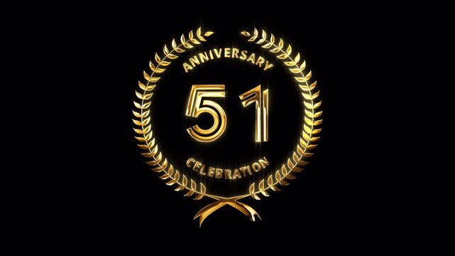 51st Anniversary Celebration. Happy 51 Years Anniversary Animation in Gold Color on the Transparent Background, Alpha Channel. Great for greetings, celebrations, events, and gifts.